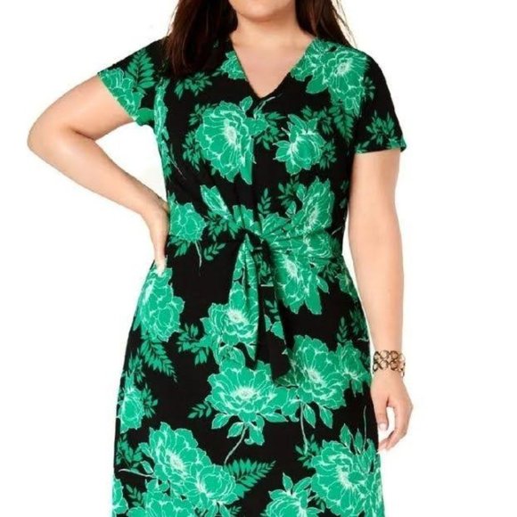 INC Green Black Rooted Roses Dress Plus Size 3X - Picture 1 of 5